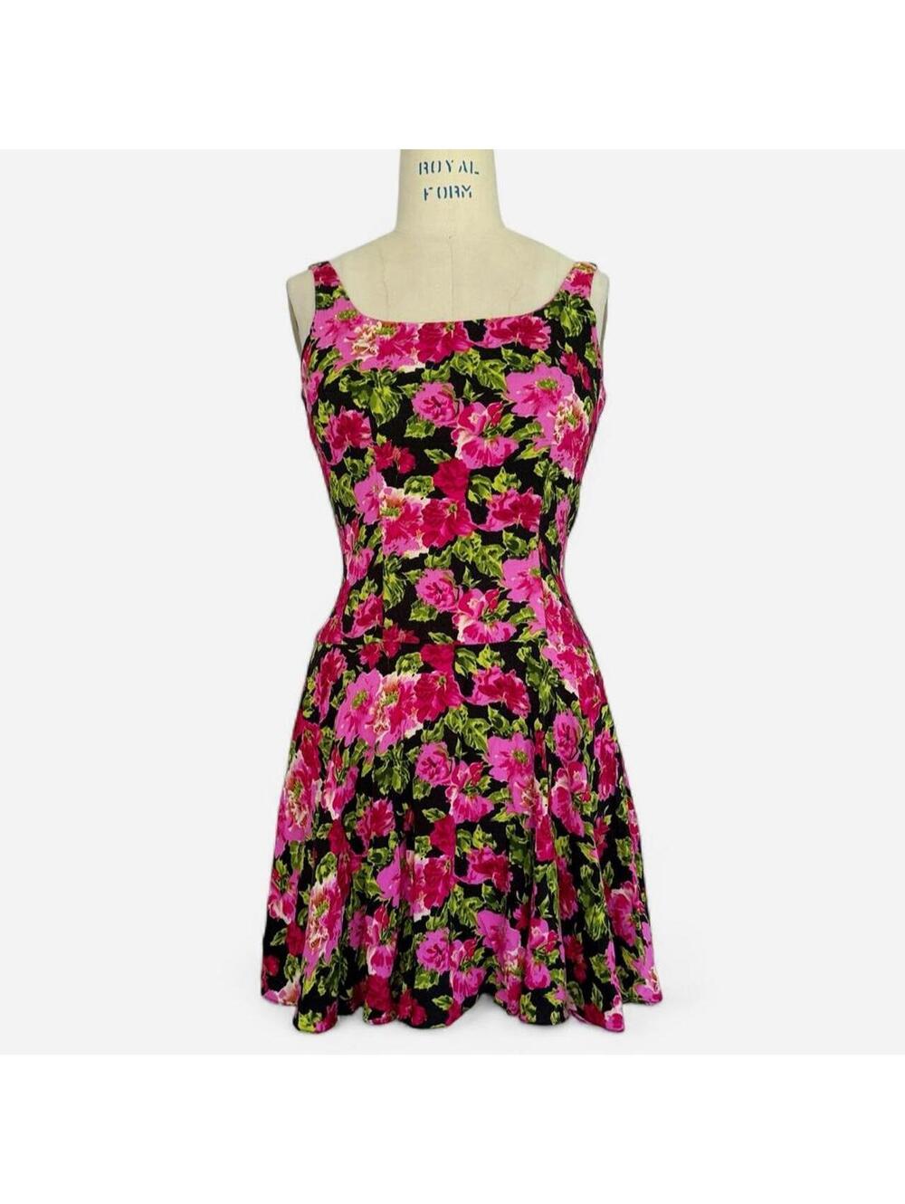 90s Drip Waist Floral Mini Dress Pink & Black Fairy